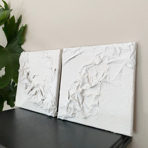 Textured Plaster Floating Fabrics White Wall Art Unframed Home Decor Boho - Picture 1 of 5